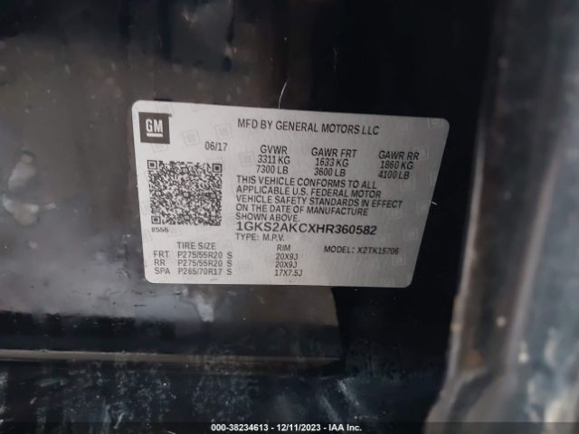1GKS2AKCXHR360582 GMC YUKON SLE