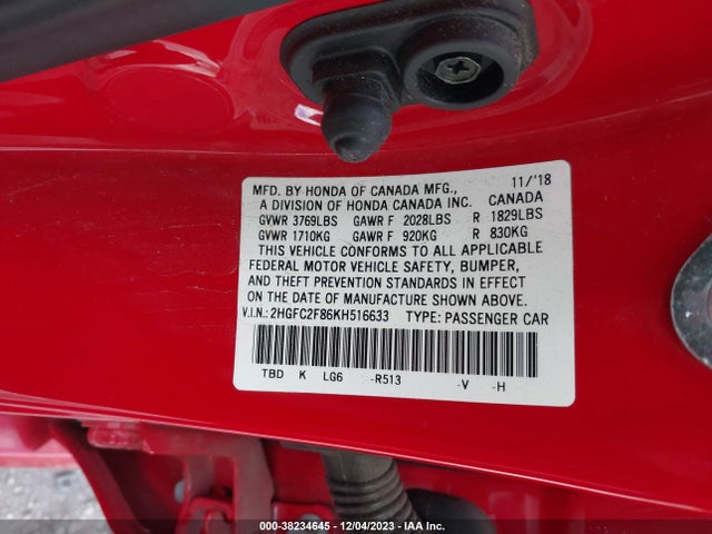 Honda Civic Sport 2019 2HGFC2F86KH516633 Image 9