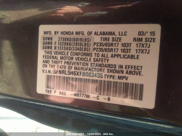 Honda Odyssey Ex-l 2015 5FNRL5H6XFB083435 Image 9