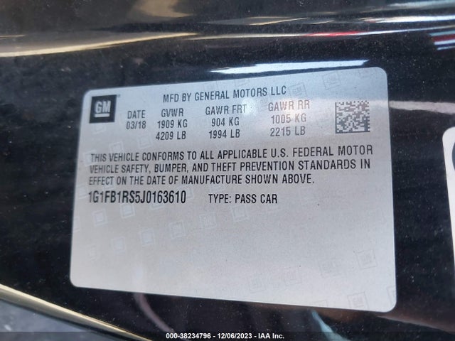 Chevrolet Camaro 1lt 2018 1G1FB1RS5J0163610 Image 9