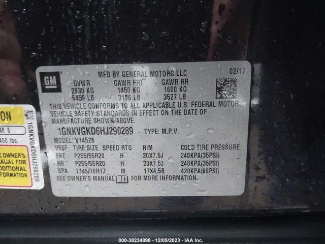 Chevrolet Traverse 1lt 2017 1GNKVGKD6HJ290289 Image 9