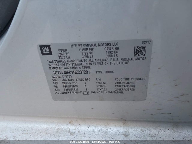 GMC Sierra 1500 Sle 2017 1GTV2MEC1HZ237291 Image 9