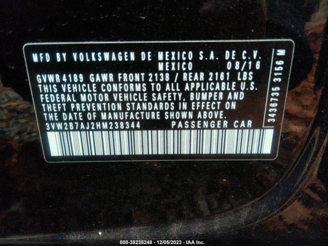 3VW2B7AJ2HM238344 Volkswagen Jetta 1.4t S