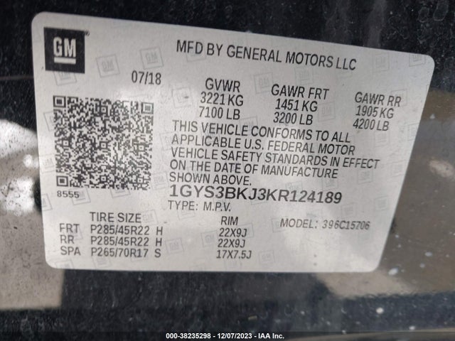 1GYS3BKJ3KR124189 Cadillac Escalade Luxury