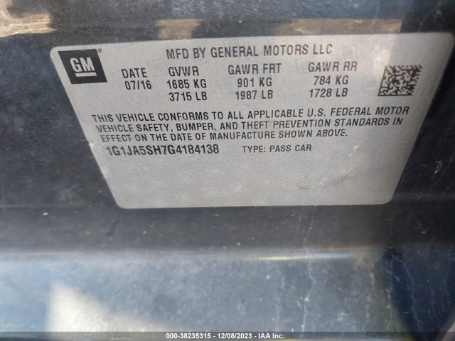 Chevrolet Sonic Ls Auto 2016 1G1JA5SH7G4184138 Image 9