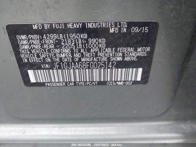 Subaru Impreza 2.0i 2015 JF1GJAA68FG025142 Image 9