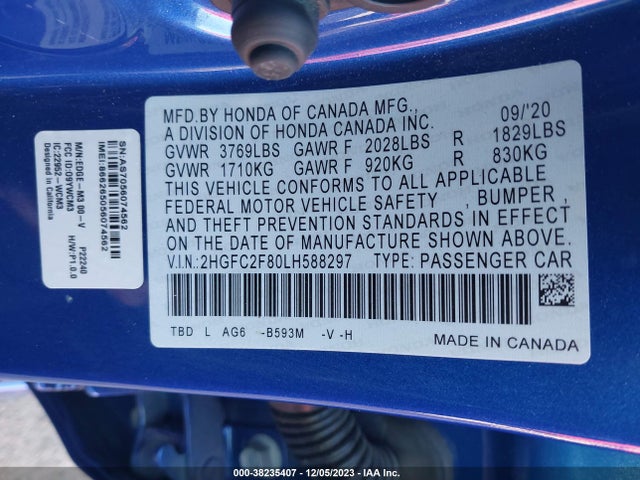 Honda Civic Sport 2020 2HGFC2F80LH588297 Image 9