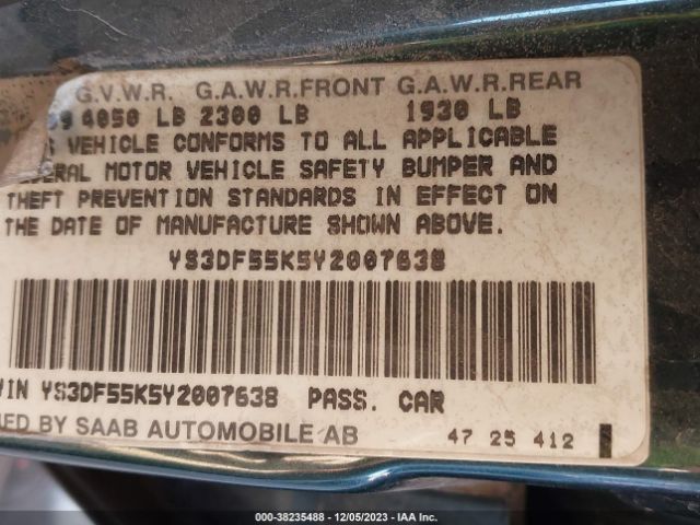 2000 SAAB 9-3 YS3DF55K5Y2007638 Photo 8