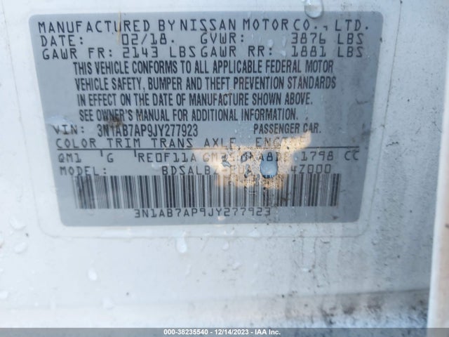 Nissan SENTRA S 2018 3N1AB7AP9JY277923 Image 9