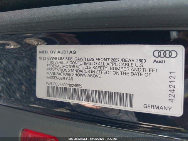 2023 AUDI A6 SEDAN PREMIUM 45 TFSI QUATTRO S TRONIC VIN: WAUD3BF29PN024689