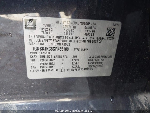 Chevrolet Suburban Ltz 2016 1GNSKJKC8GR455188 Image 9