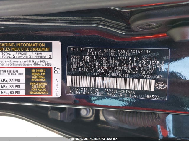 Toyota CAMRY SE 2017 4T1BF1FK1HU710188 Image 9