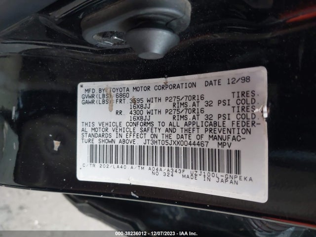 1999 TOYOTA LAND CRUISER BASE (A4) VIN: JT3HT05JXX0044467