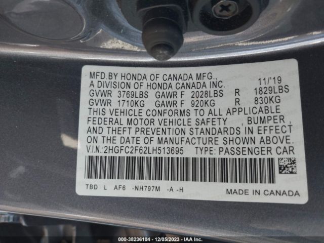 2020 HONDA CIVIC 2HGFC2F62LH513695 Photo 8