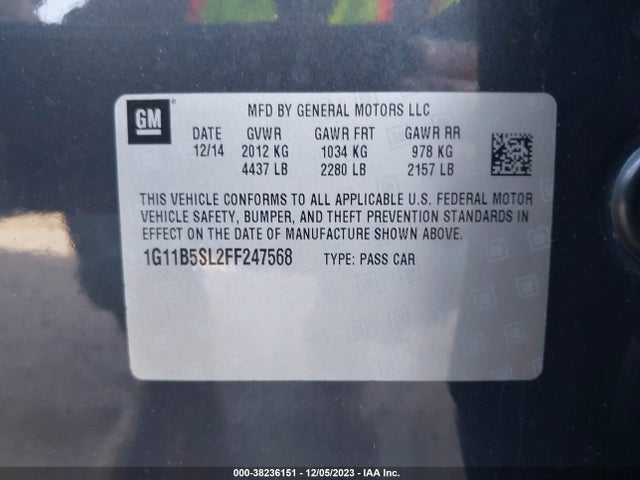 Chevrolet MALIBU LS 2015 1G11B5SL2FF247568 Image 9