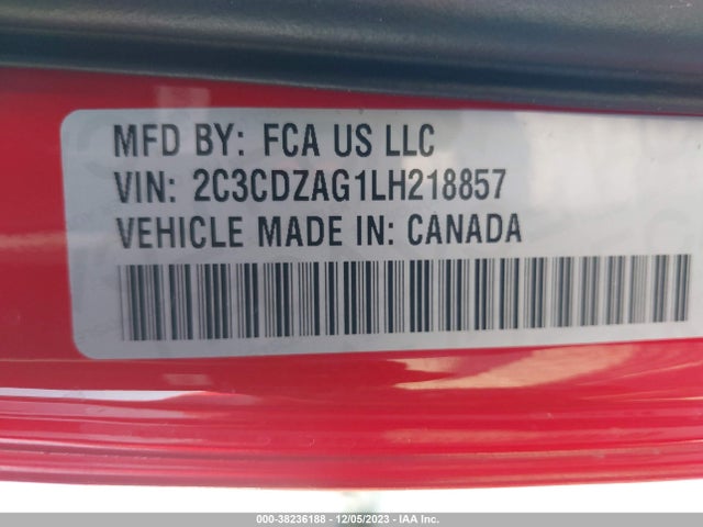 2020 DODGE CHALLENGER SXT VIN: 2C3CDZAG1LH218857