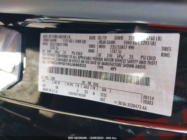 Ford ESCAPE SEL 2019 1FMCU9HD1KUA96533 Image 9