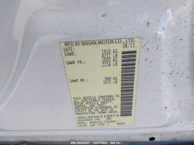 2014 NISSAN ALTIMA 2.5 S VIN: 1N4AL3AP3EN219074