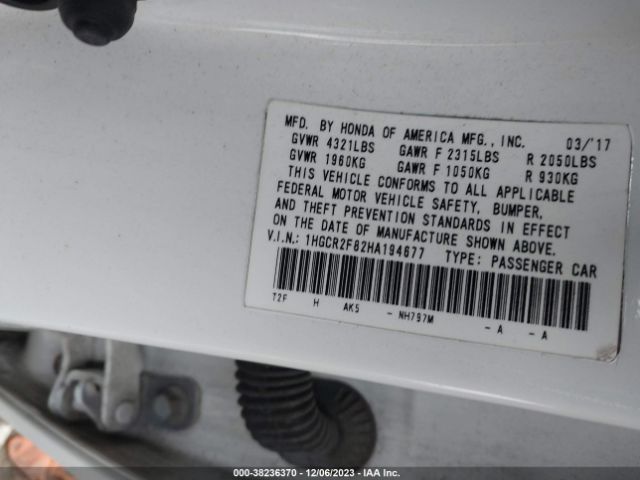 1HGCR2F82HA194677 Honda Accord Ex-l