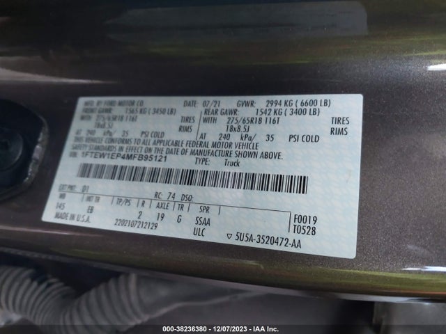 Ford F-150 Lariat 2021 1FTEW1EP4MFB95121 Image 9