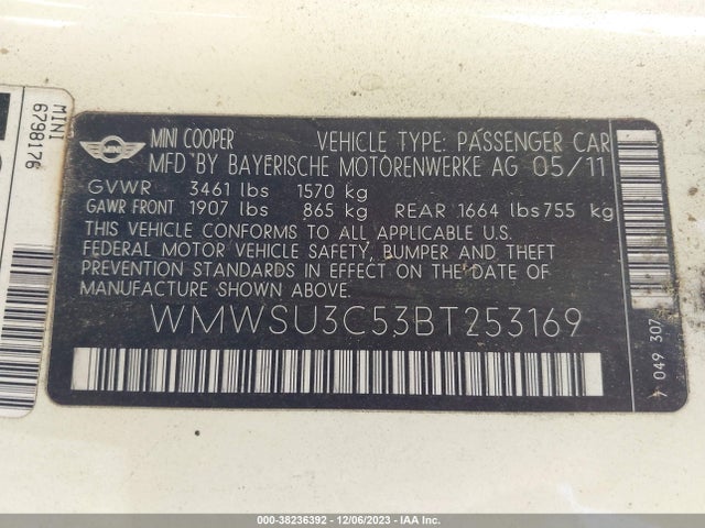 2011 MINI COOPER WMWSU3C53BT253169 Photo 8
