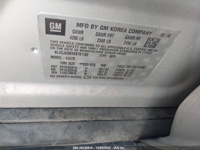 KL4CJASBXKB761182 Buick Encore Fwd Preferred