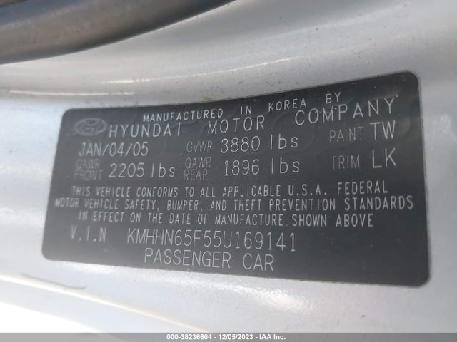 2005 HYUNDAI TIBURON GT/SE VIN: KMHHN65F55U169141
