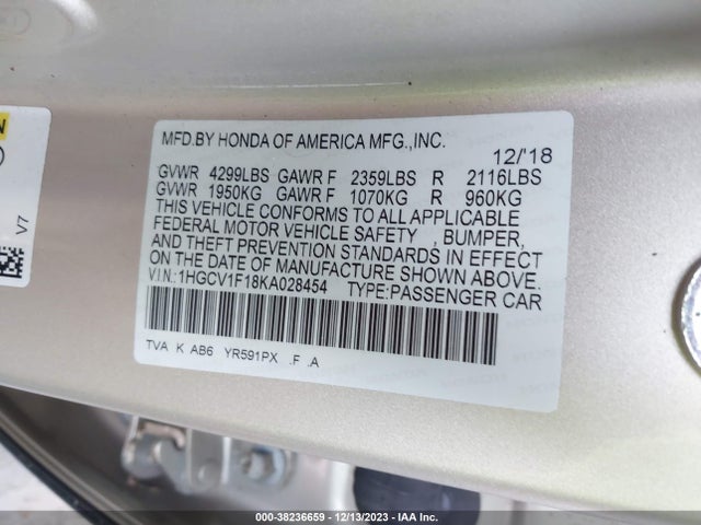 Honda ACCORD LX 2019 1HGCV1F18KA028454 Image 9