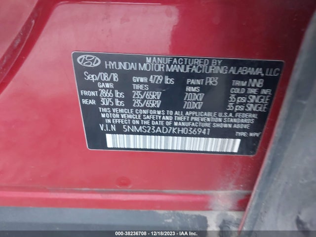Hyundai Santa Fe Se 2019 5NMS23AD7KH036941 Image 9