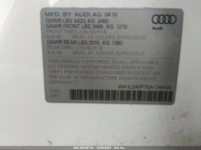 WA1L2AFP7GA134908 Audi Q5 2.0t Premium