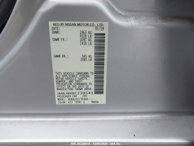 Nissan Altima 2.5 S 2019 1N4BL4BV0KC239541 Image 9