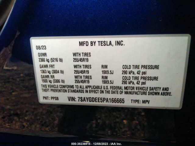 7SAYGDEE5PA166665 Tesla Model Y Awd/long Range Dual Motor All-wheel Drive