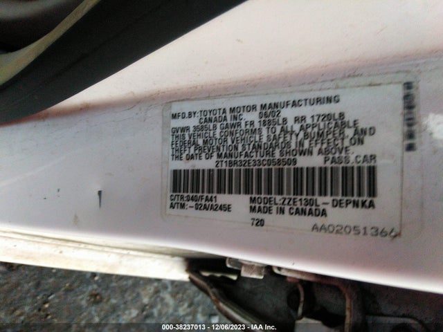 2003 TOYOTA COROLLA LE VIN: 2T1BR32E33C058509