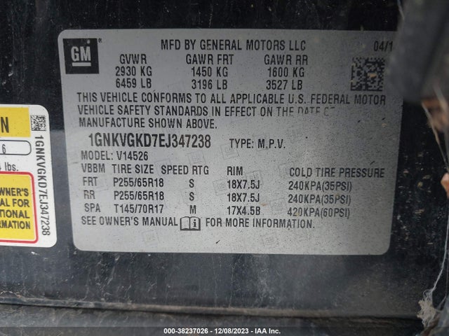 Chevrolet Traverse 1lt 2014 1GNKVGKD7EJ347238 Image 9