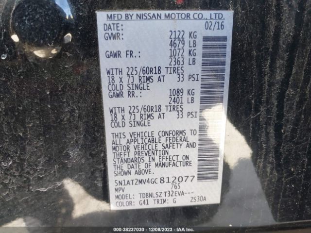 5N1AT2MV4GC812077 Nissan Rogue Sl