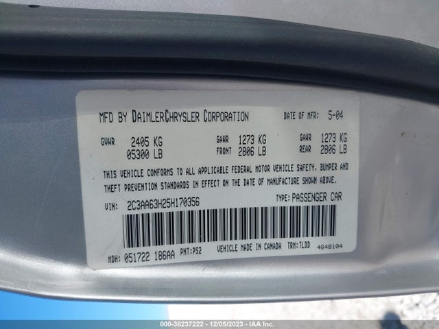 2005 CHRYSLER 300C VIN: 2C3AA63H25H170356