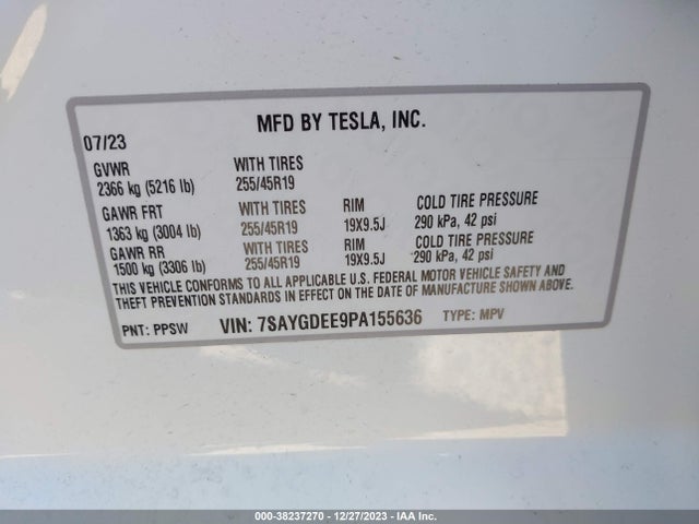 7SAYGDEE9PA155636 Tesla Model Y