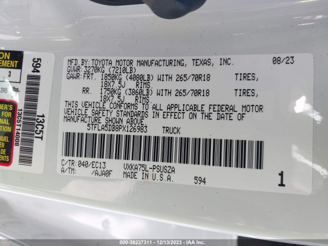 Toyota Tundra Sr5 2023 5TFLA5DB8PX126983 Image 9