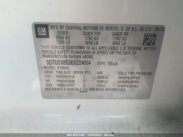 GMC Sierra 1500 Slt 2014 3GTU2VEC9EG224804 Image 9