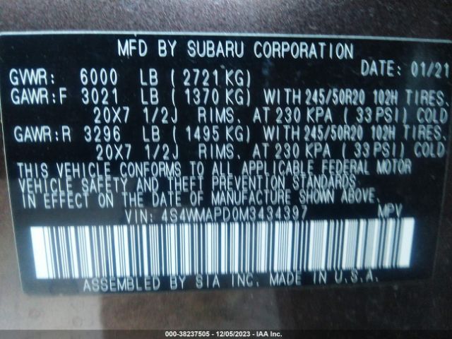 2021 SUBARU ASCENT 4S4WMAPD0M3434397 Photo 8