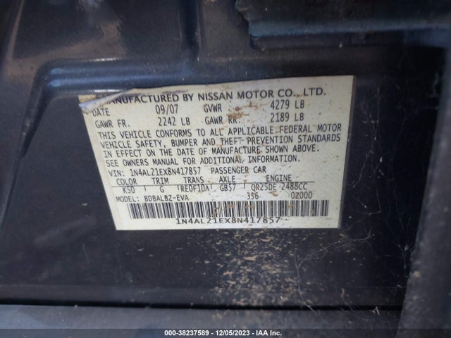 2008 NISSAN ALTIMA 2.5 S VIN: 1N4AL21EX8N417857