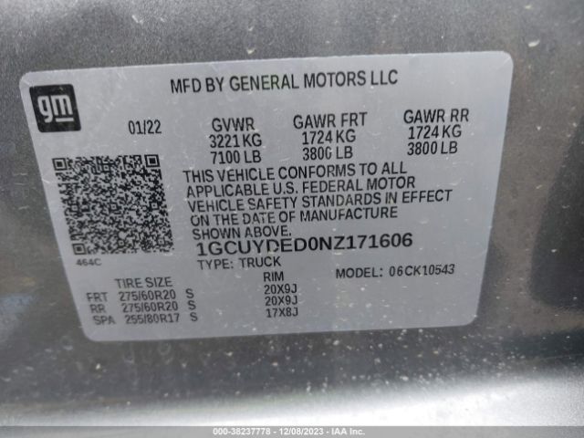 1GCUYDED0NZ171606 Chevrolet SILVERADO 1500 LTD