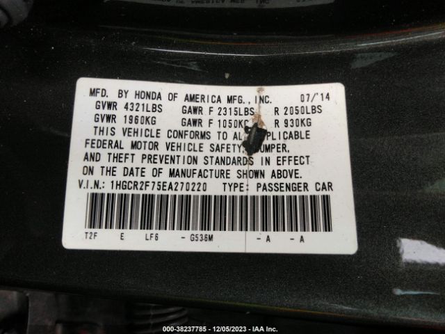 1HGCR2F75EA270220 Honda ACCORD EX