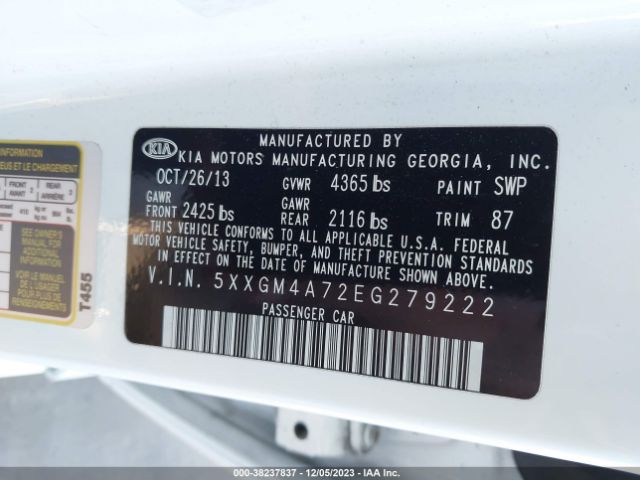 5XXGM4A72EG279222 KIA Optima Lx