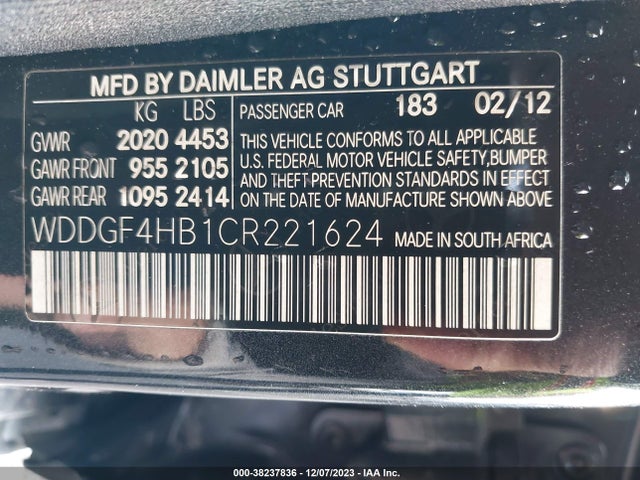 2012 MERCEDES-BENZ C 250 SPORT/LUXURY VIN: WDDGF4HB1CR221624