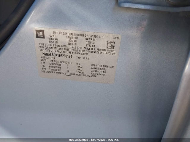 Chevrolet EQUINOX 1LT 2014 2GNALBEK1E6282124 Image 9