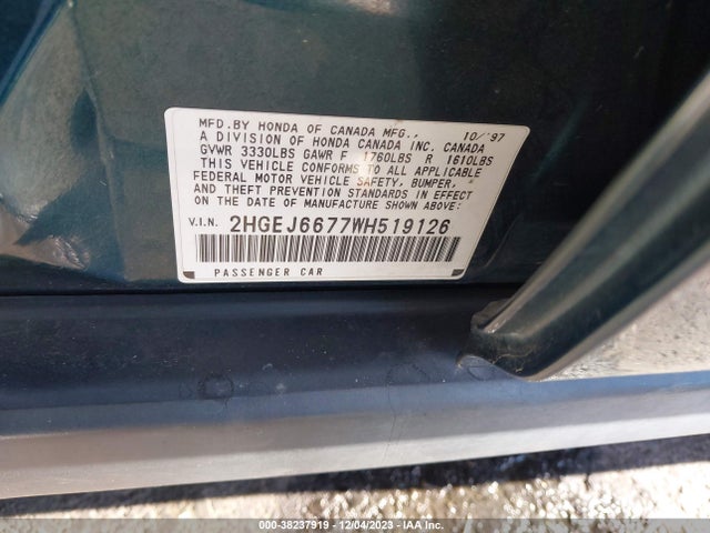 1998 HONDA CIVIC LX VIN: 2HGEJ6677WH519126
