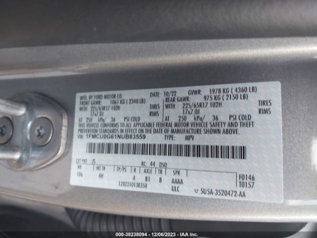 2022 FORD ESCAPE 1FMCU0G61NUB83559 Photo 8