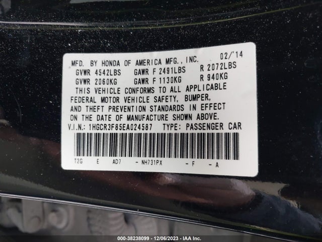 Honda Accord Ex-l V-6 2014 1HGCR3F85EA024587 Image 9