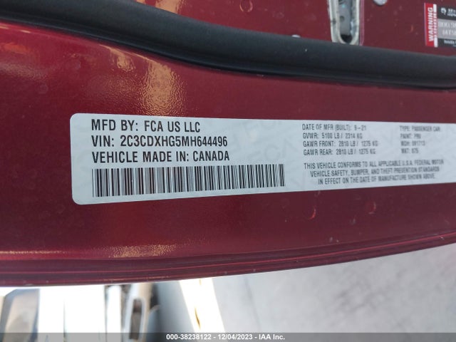 Dodge Charger Gt Rwd 2021 2C3CDXHG5MH644496 Image 9